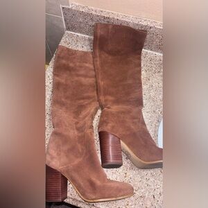 Brown Suede Knee-High Boots